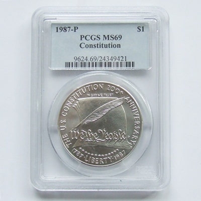 1987 USA Silver BU $1 - Constitution PCGS MS69